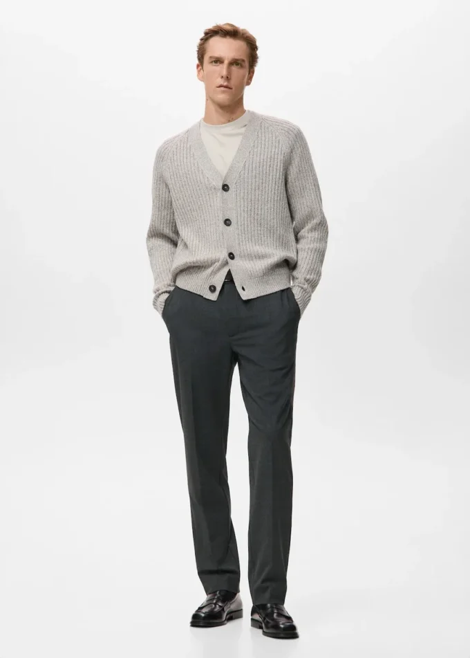 Cardigan côtelé en laine mélangée