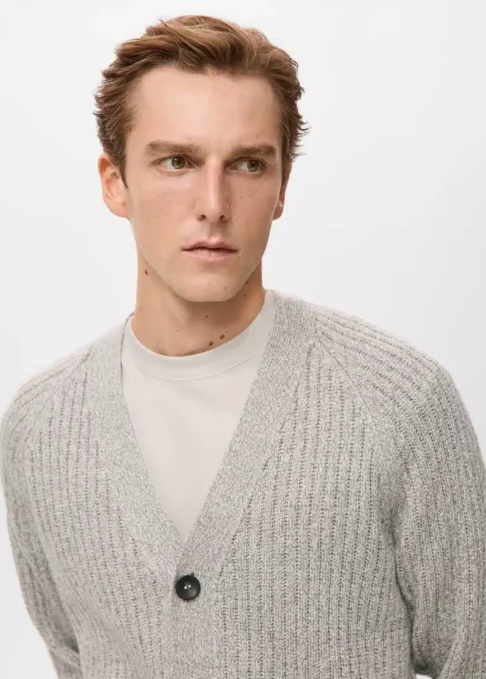Cardigan côtelé en laine mélangée