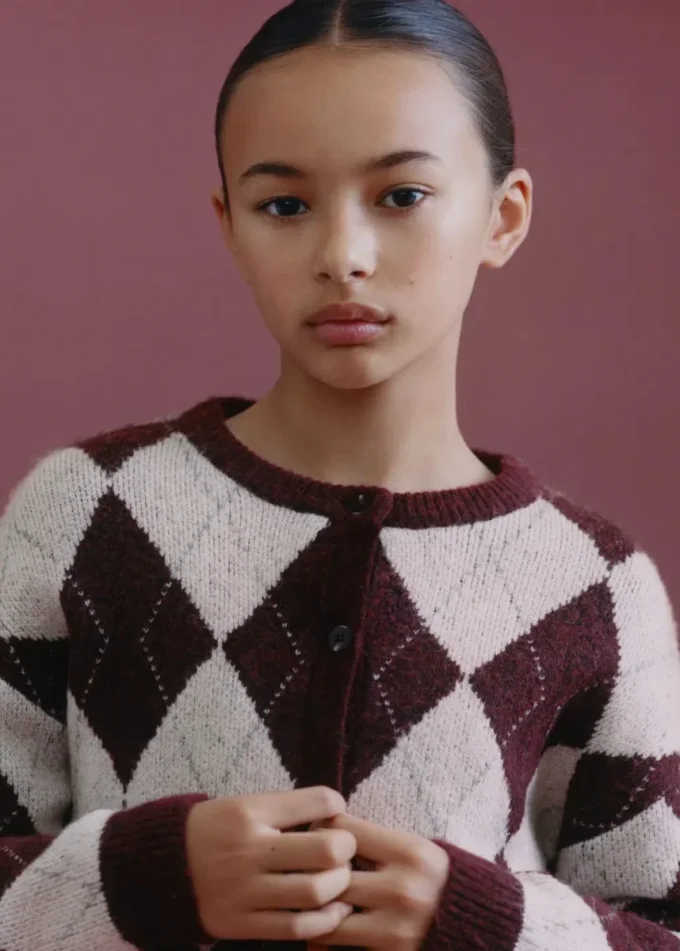 Cardigan en maille à motif argyle