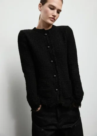 Cardigan en tweed avec bords effilochés