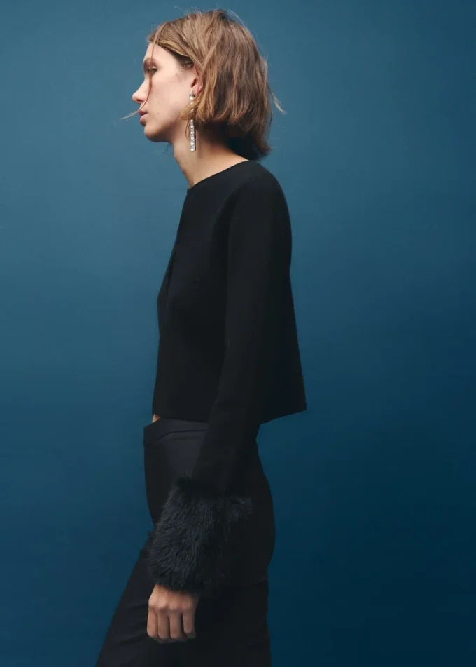 Cardigan à poignets en fausse fourrure