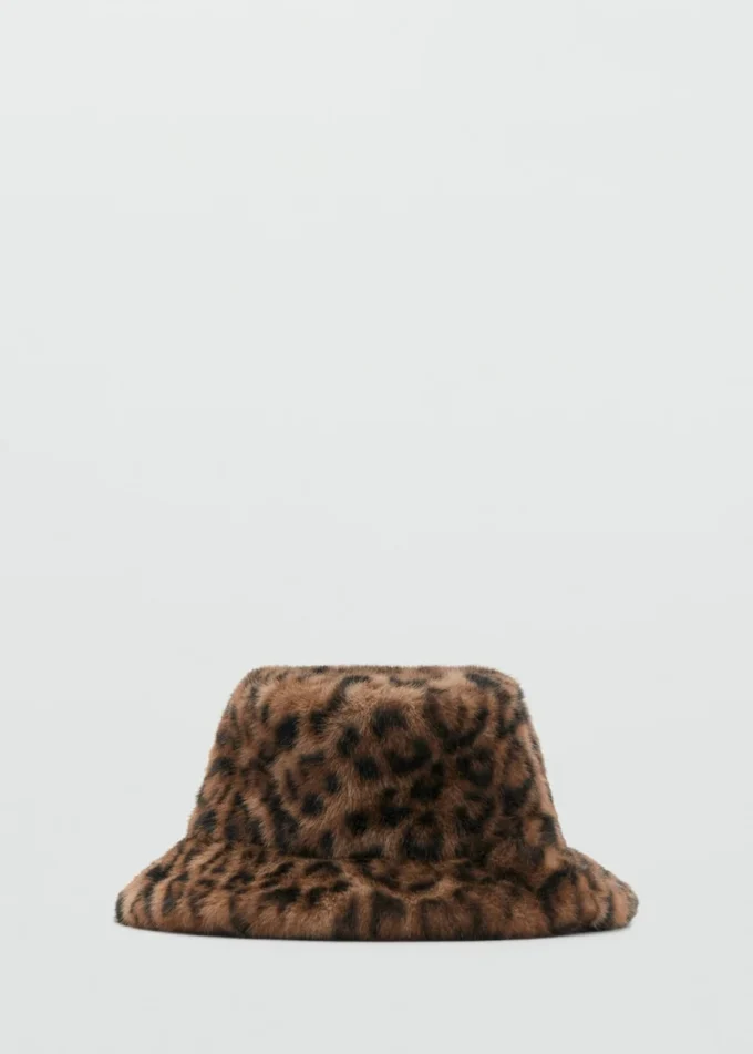 Chapeau bob en fausse fourrure léopard