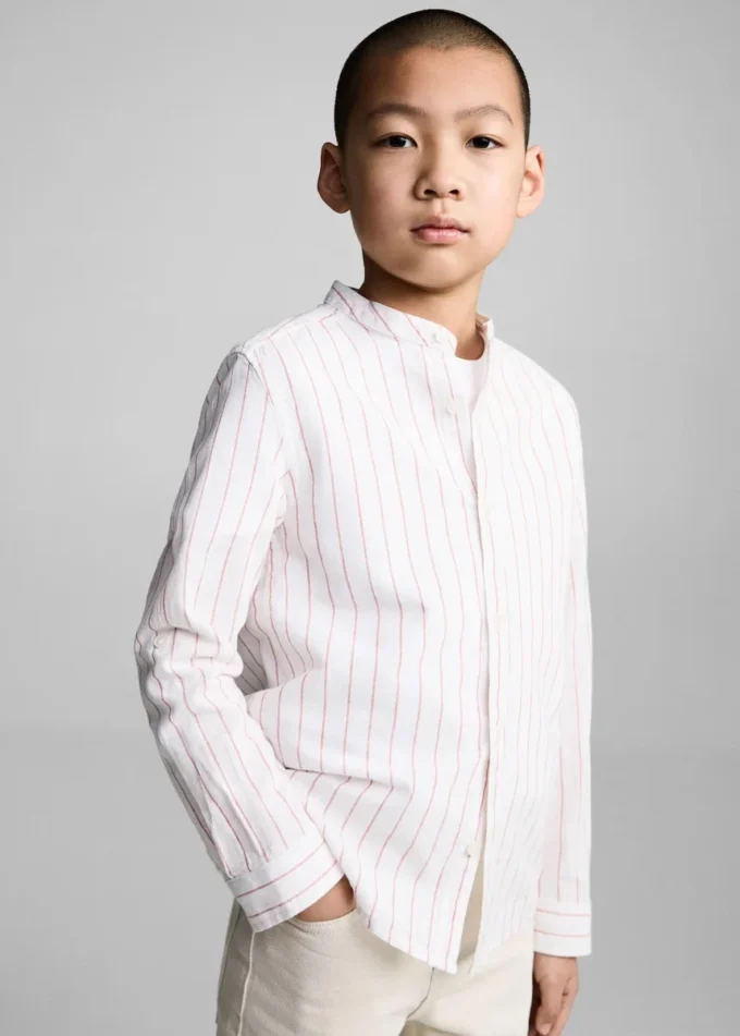 Chemise à col mao rayée