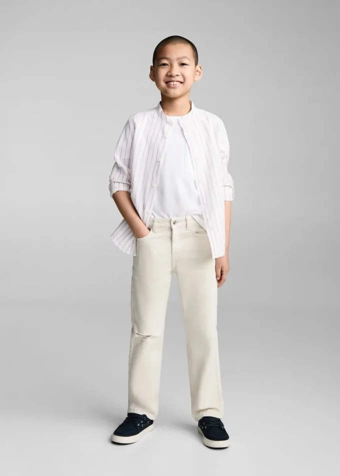 Chemise à col mao rayée
