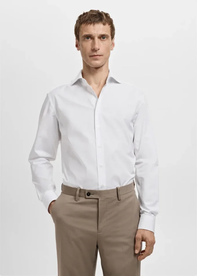 Chemise de costume slim fit en popeline de coton
