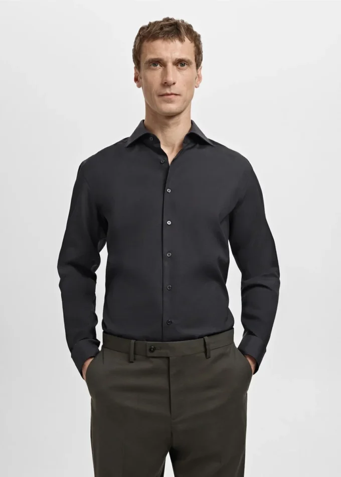 Chemise de costume slim fit en popeline de coton