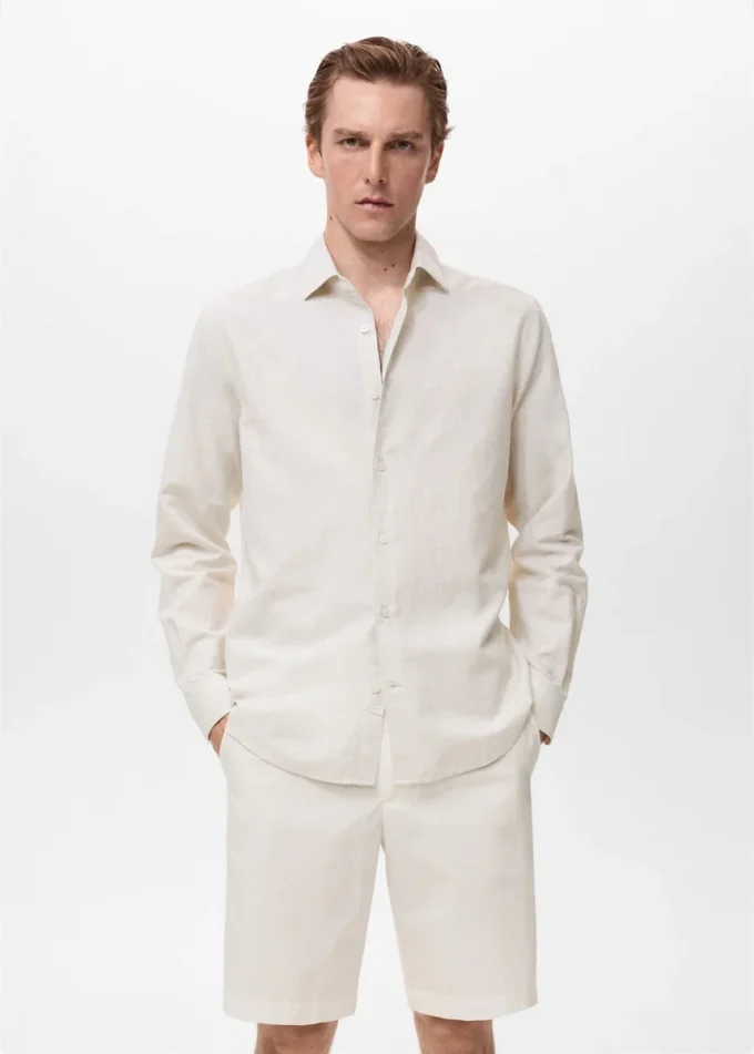Chemise en coton et lin mélangés