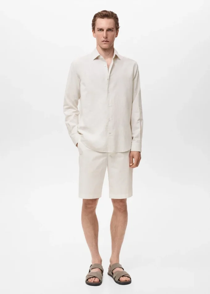 Chemise en coton et lin mélangés
