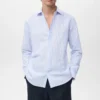 Chemise en coton et lin à rayures, coupe classique