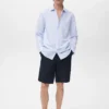 Chemise en coton et lin à rayures, coupe classique