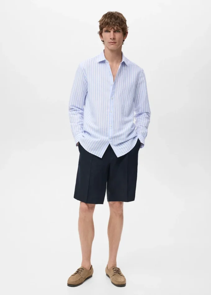 Chemise en coton et lin à rayures, coupe classique