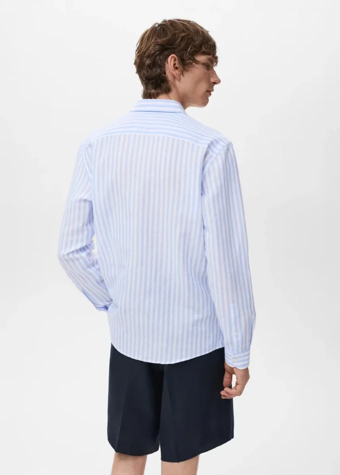 Chemise en coton et lin à rayures, coupe classique