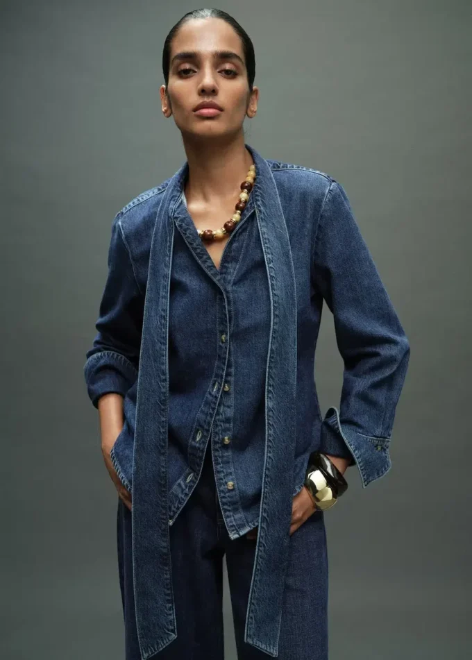 Chemise en denim avec nœud Chemise en denim avec nœud