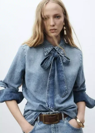 Chemise en denim avec nœud