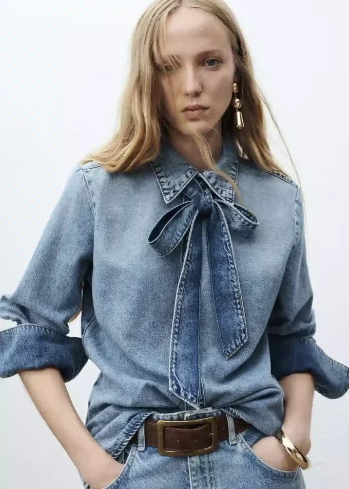 Chemise en denim avec nœud Chemise en denim avec nœud
