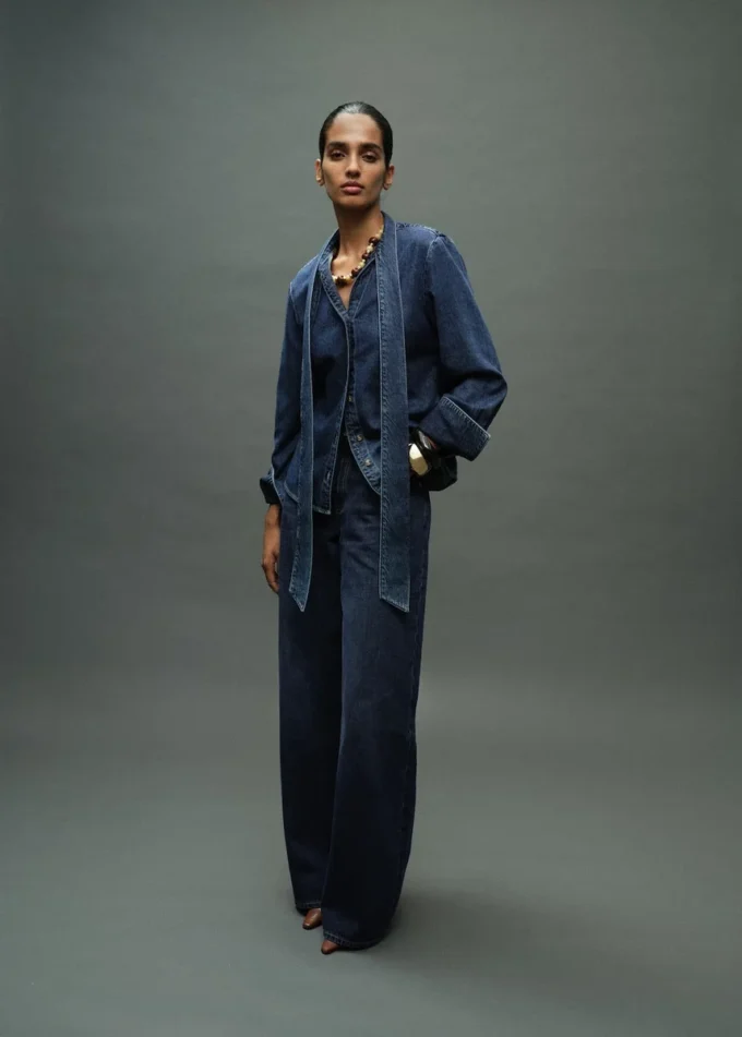 Chemise en denim avec nœud Chemise en denim avec nœud