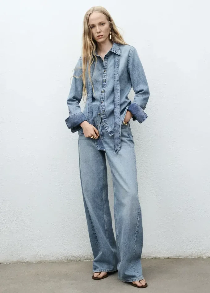 Chemise en denim avec nœud Chemise en denim avec nœud
