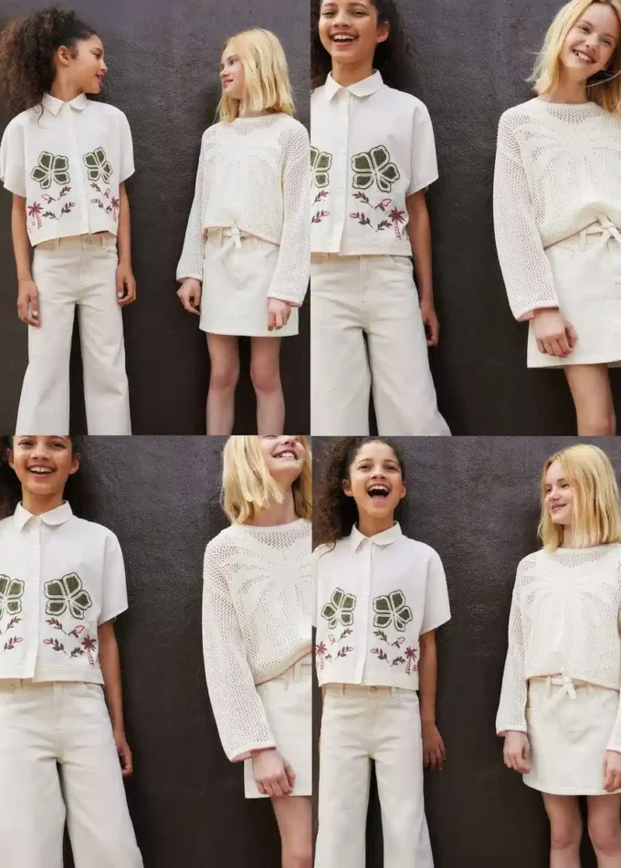 Chemise en lin brodée de fleurs