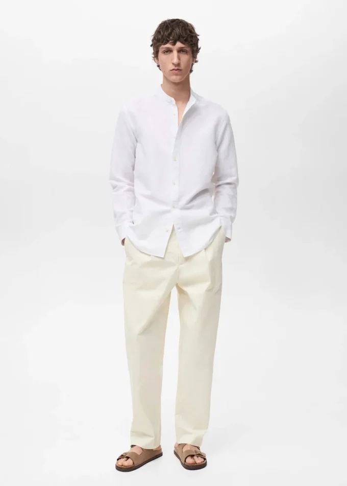 Chemise en lin à col mao