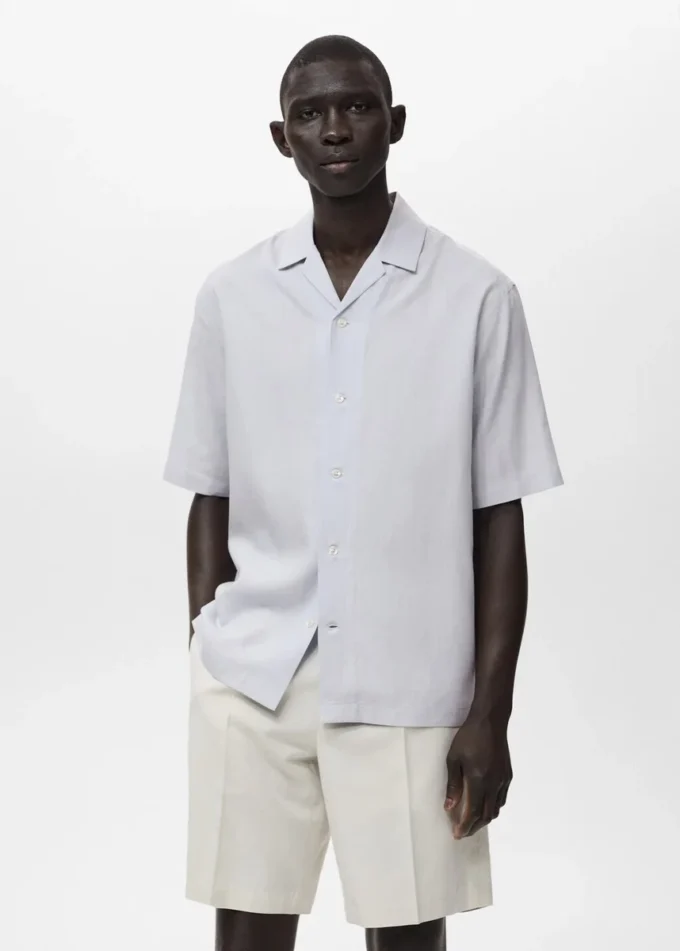 Chemise en lin et lyocell à col bowling