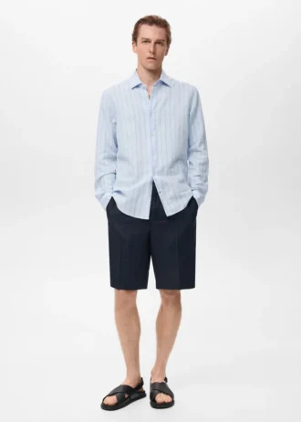 Chemise en lin à fines rayures