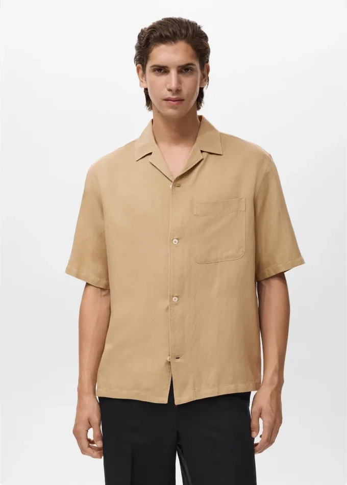 Chemise en lin mélangé à coupe classique