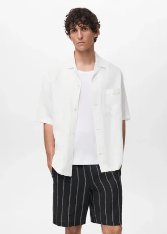 Chemise en lin mélangé à coupe classique Chemise en lin mélangé à coupe classique