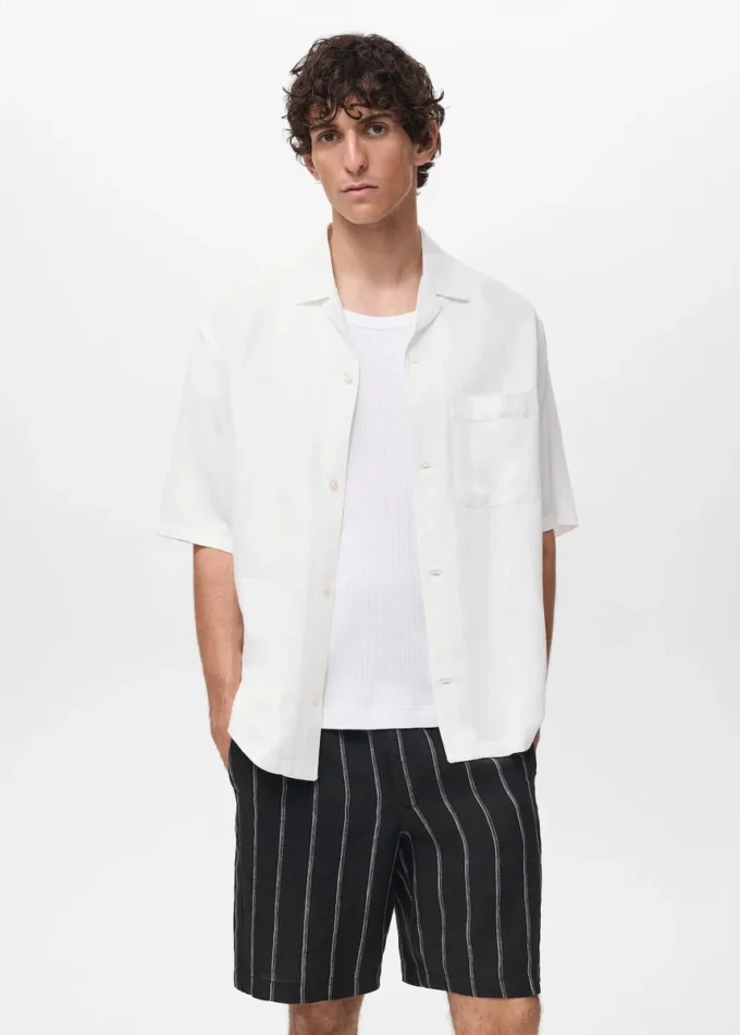 Chemise en lin mélangé à coupe classique