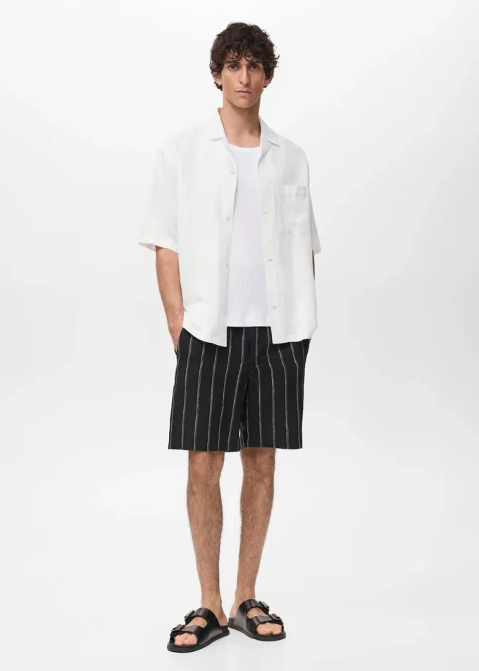 Chemise en lin mélangé à coupe classique
