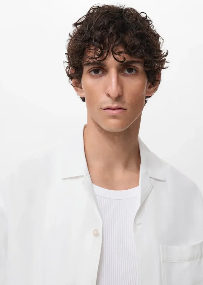 Chemise en lin mélangé à coupe classique