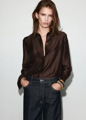 Chemise en satin avec strass