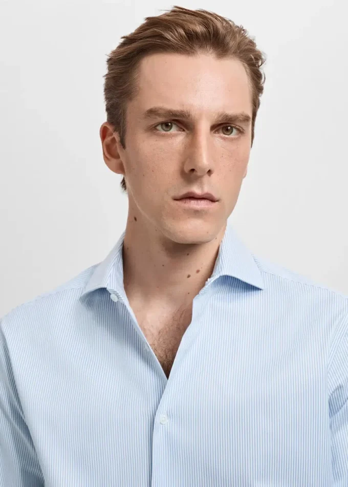 Chemise habillée slim fit en coton Giza à rayures Chemise habillée slim fit en coton Giza à rayures