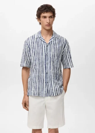 Chemise à manches courtes en coton rayé