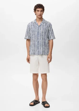 Chemise à manches courtes en coton rayé