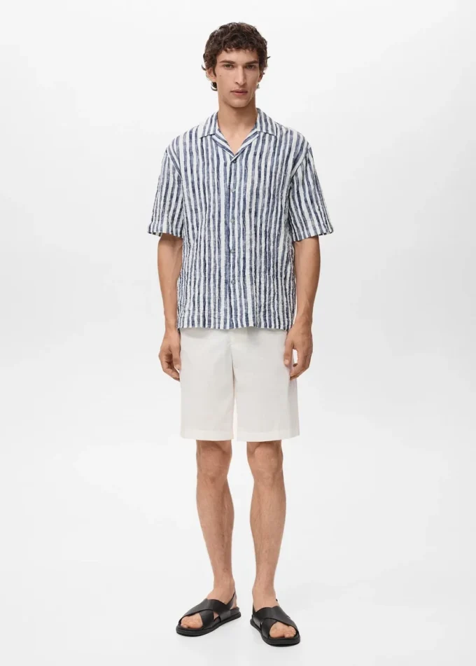 Chemise à manches courtes en coton rayé Chemise à manches courtes en coton rayé