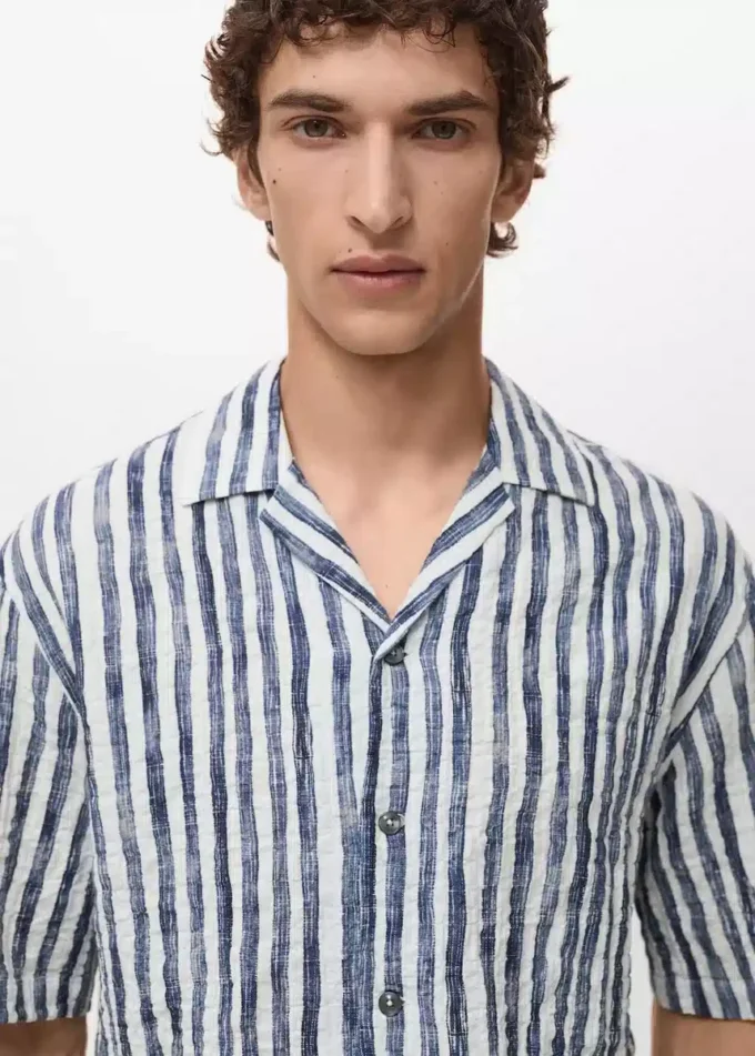 Chemise à manches courtes en coton rayé Chemise à manches courtes en coton rayé