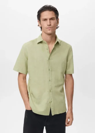 Chemise à manches courtes en lin mélangé