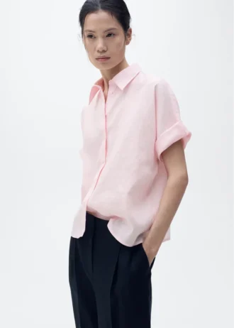 Chemise à manches courtes en lin mélangé