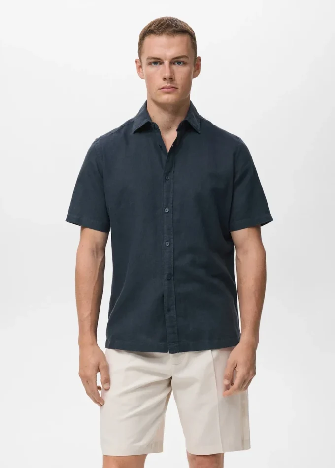 Chemise à manches courtes en lin mélangé