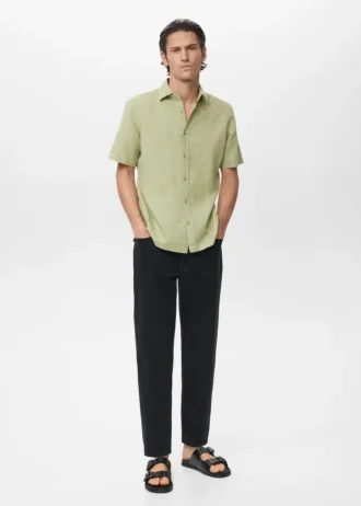 Chemise à manches courtes en lin mélangé