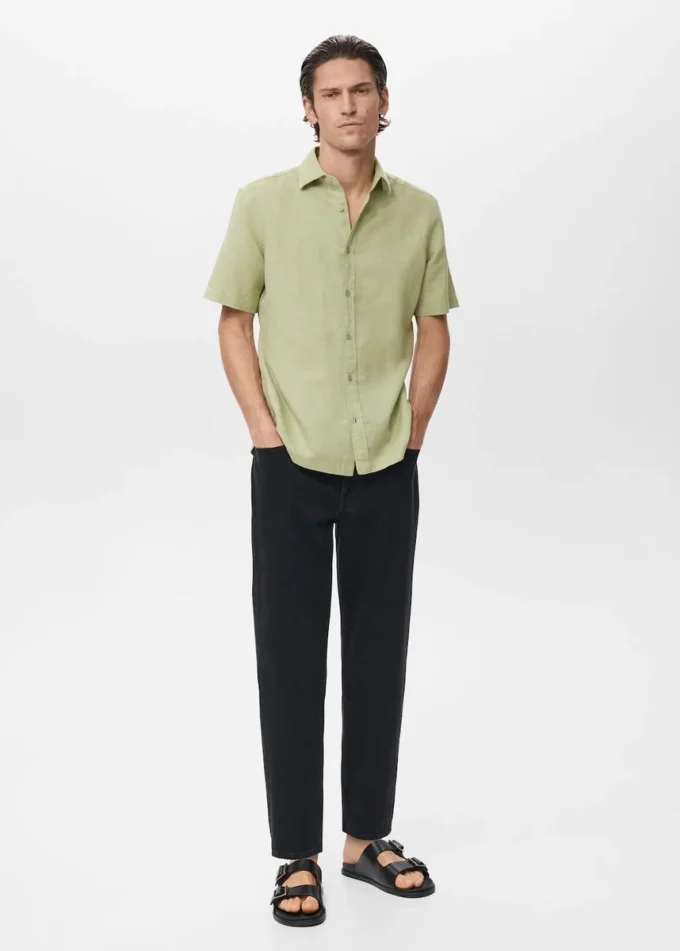 Chemise à manches courtes en lin mélangé