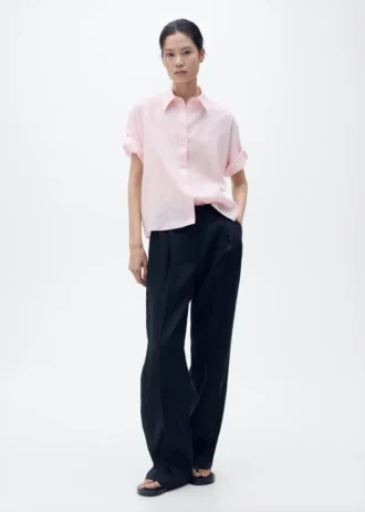 Chemise à manches courtes en lin mélangé