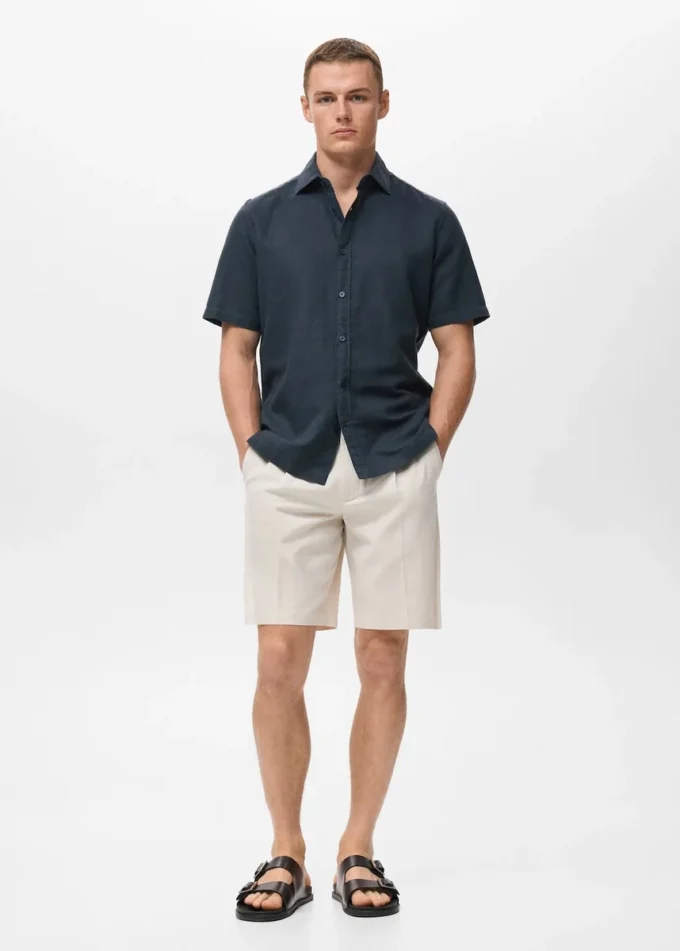 Chemise à manches courtes en lin mélangé