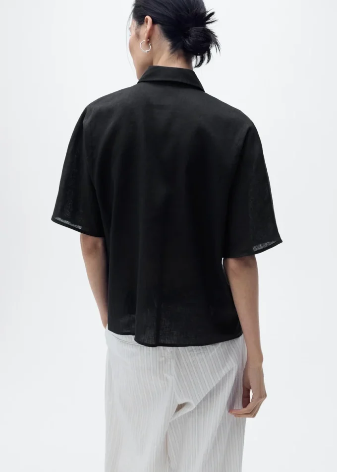 Chemise à manches courtes en lin mélangé Chemise à manches courtes en lin mélangé