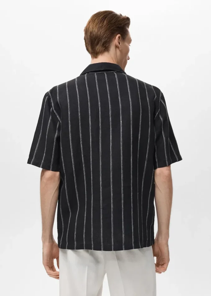 Chemise à manches courtes rayée 100 % lin