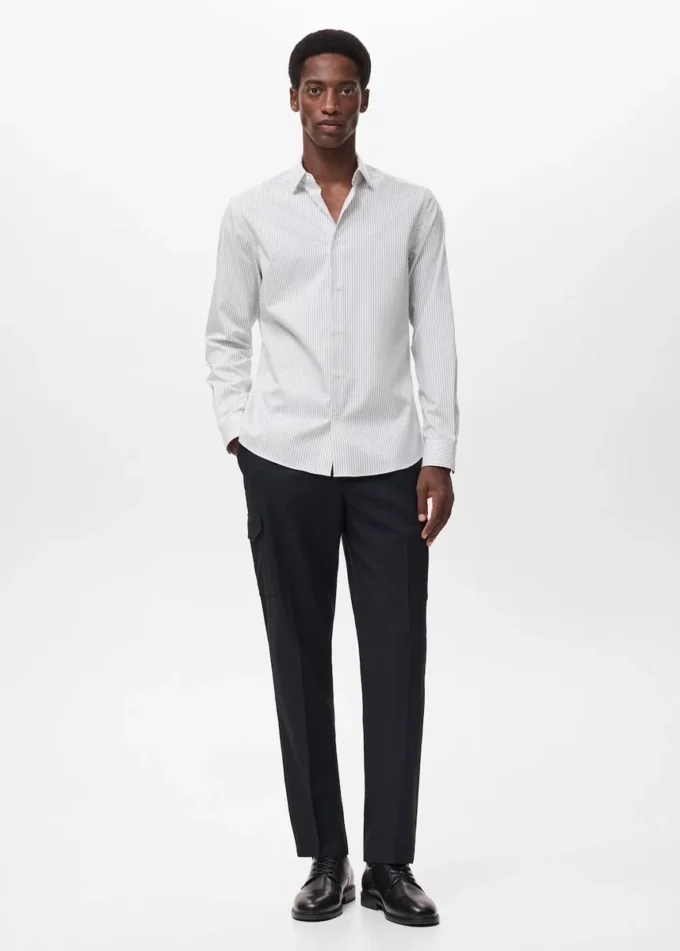 Chemise rayée en coton infroissable à coupe classique