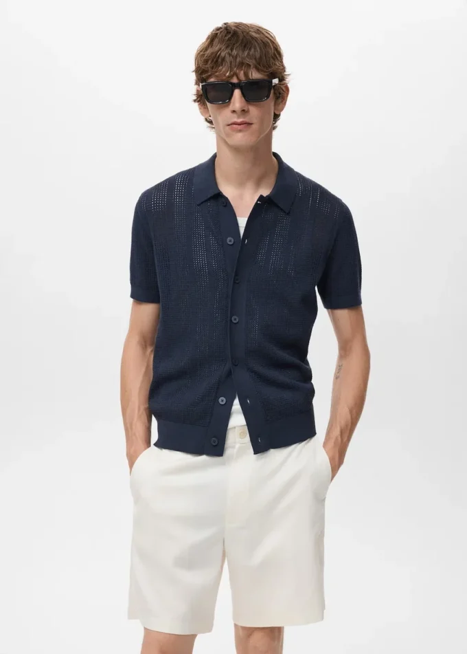 Chemise rayée en maille avec motif en dentelle