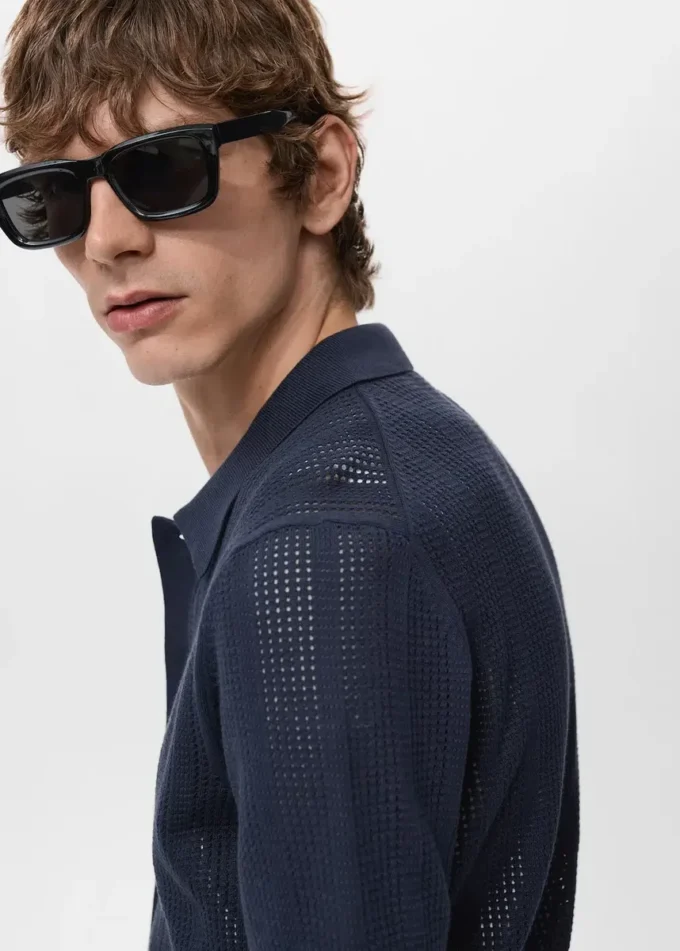Chemise rayée en maille avec motif en dentelle