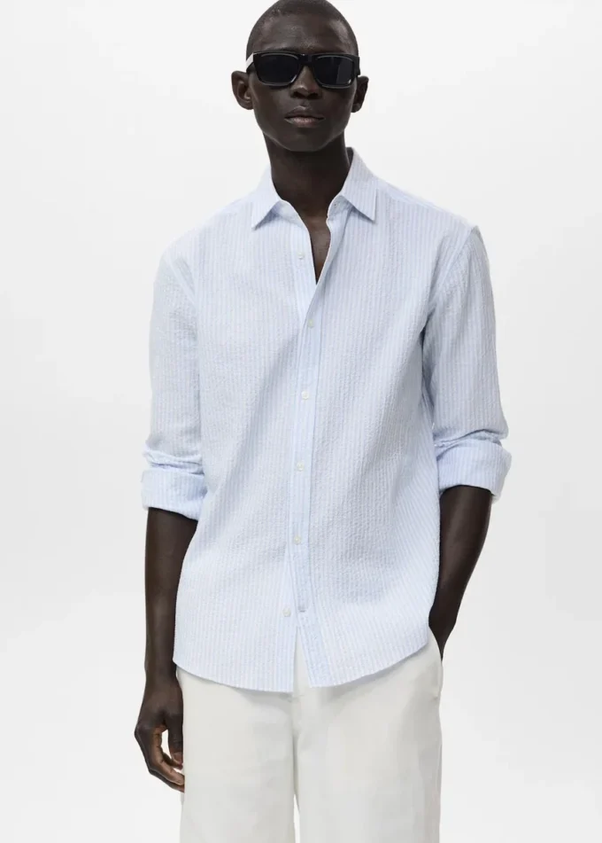 Chemise à rayures texturée, coupe classique