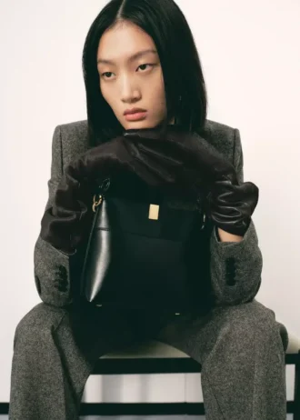 Gants longs en cuir avec fourrure